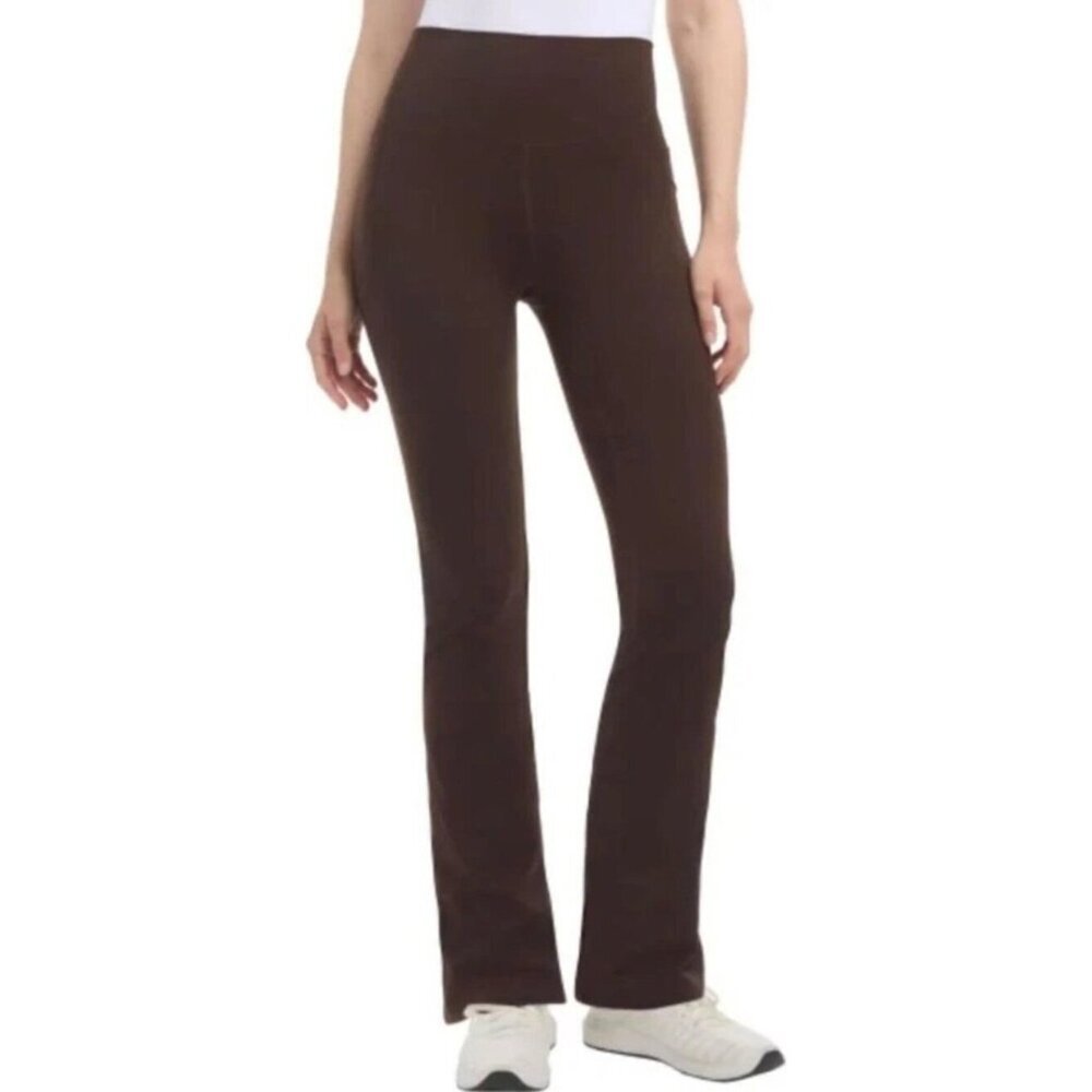 NWT Jockey Women's Large Yoga Wide Leg Pants Brown Pockets Stretch G2220